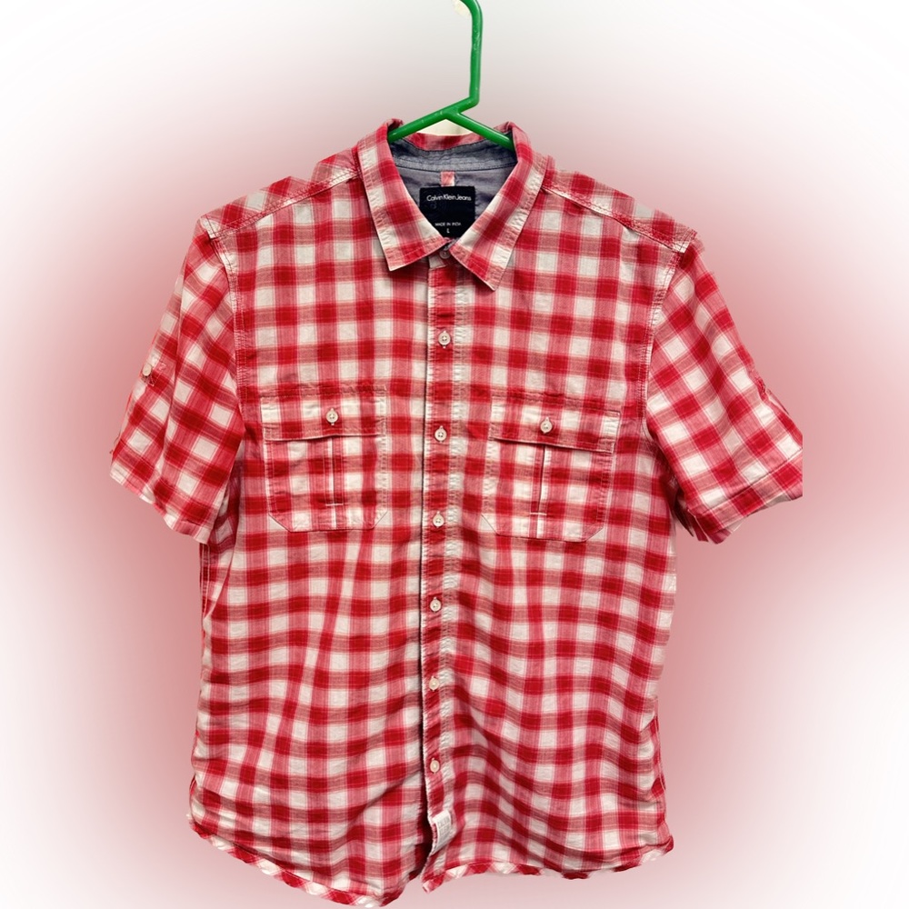 Calvin Klein Red Plaid Button-up Shirt Sz L
